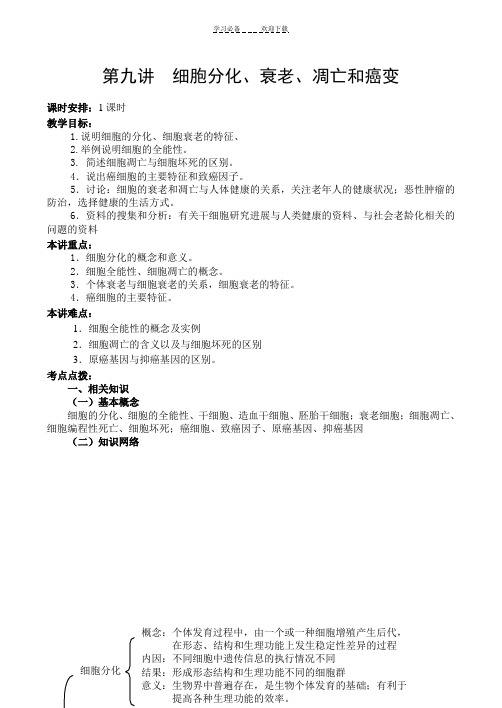 细胞分化衰老凋亡和癌变教案
