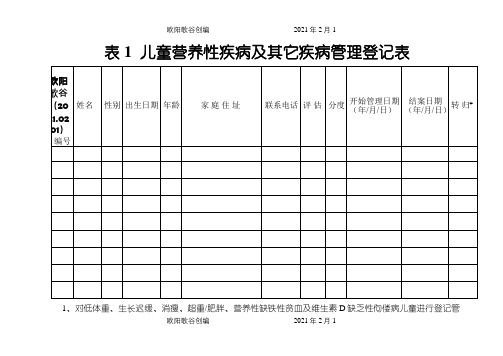 儿童营养性疾病管理登记表及专案表之欧阳歌谷创编