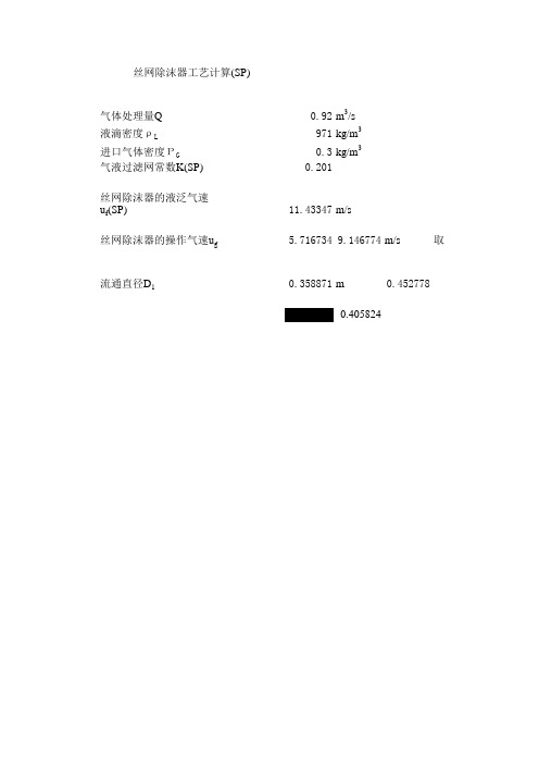 丝网除沫器工艺计算