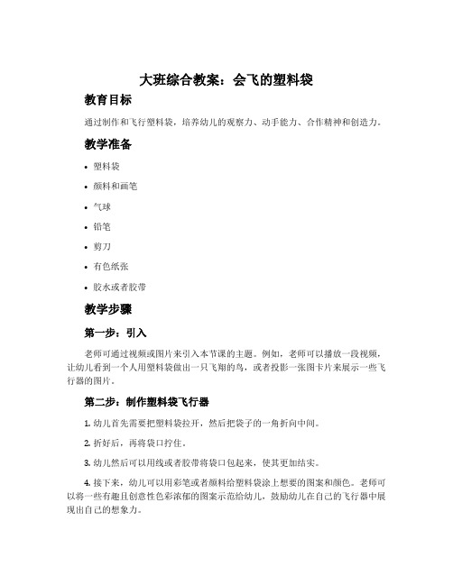 大班综合教案：会飞的塑料袋