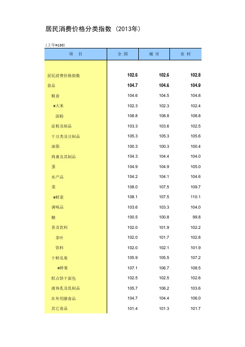 中国居民消费价格分类指数 (2013年)