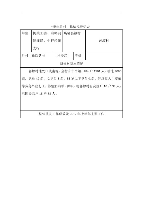 上半年驻村工作情况登记表