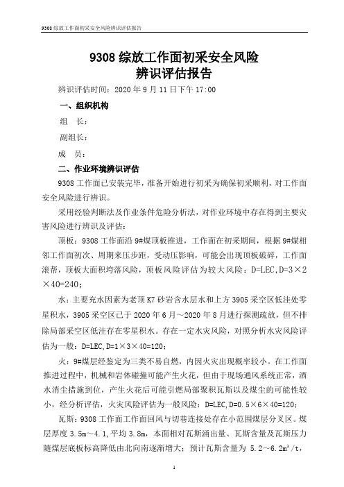 9308综放工作面初采安全风险辨识评估报告