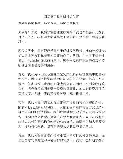 固定资产投资研讨会发言