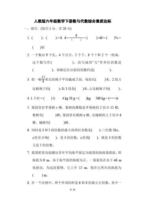 人教版六年级数学下册期末数与代数综合素质达标附答案