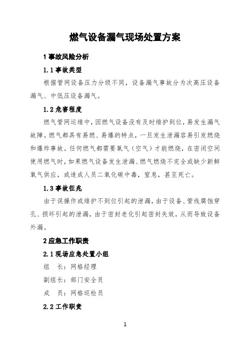 燃气设备漏气现场处置方案