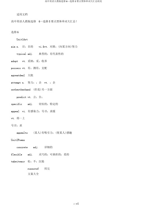 高中英语人教版选修6—选修8重点黑体单词大汇总情况