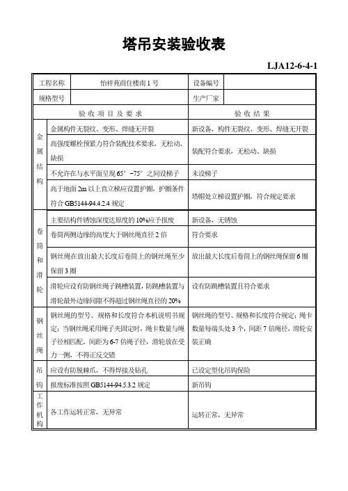 塔吊安装验收表
