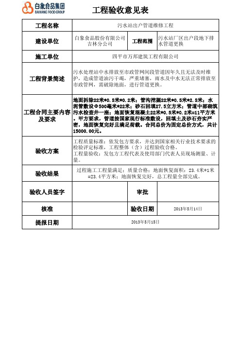 工程验收意见表