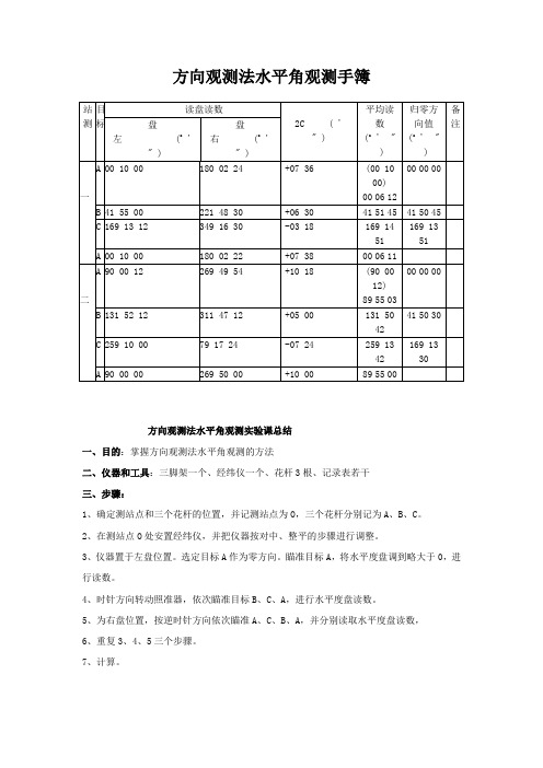 方向观测法水平角观测手簿