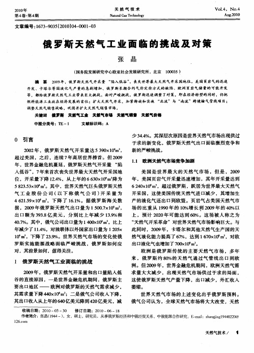 俄罗斯天然气工业面临的挑战及对策