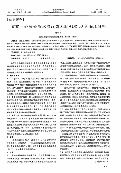 脑室-心房分流术治疗成人脑积水30例临床分析