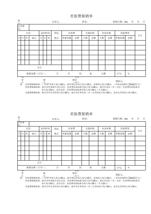 韶关市行政单位差旅费报销表(含住宿说明)