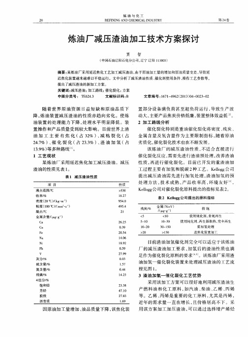 炼油厂减压渣油加工技术方案探讨
