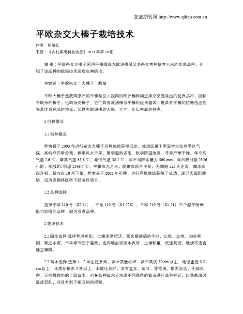 平欧杂交大榛子栽培技术