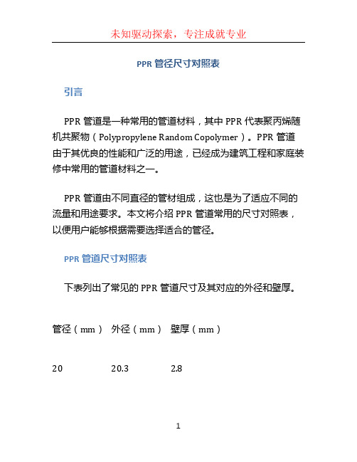 ppr管径尺寸对照表