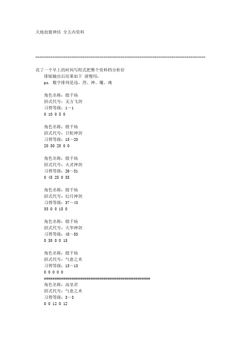 天地劫寰神结 全五内资料