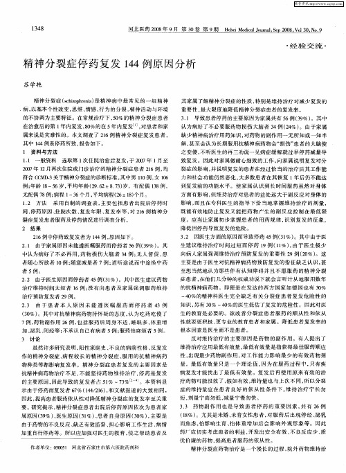 精神分裂症停药复发144例原因分析