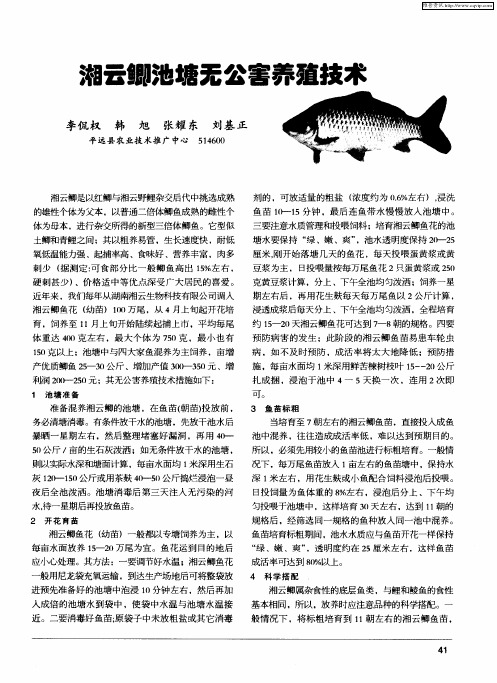 湘云鲫池塘无公害养殖技术