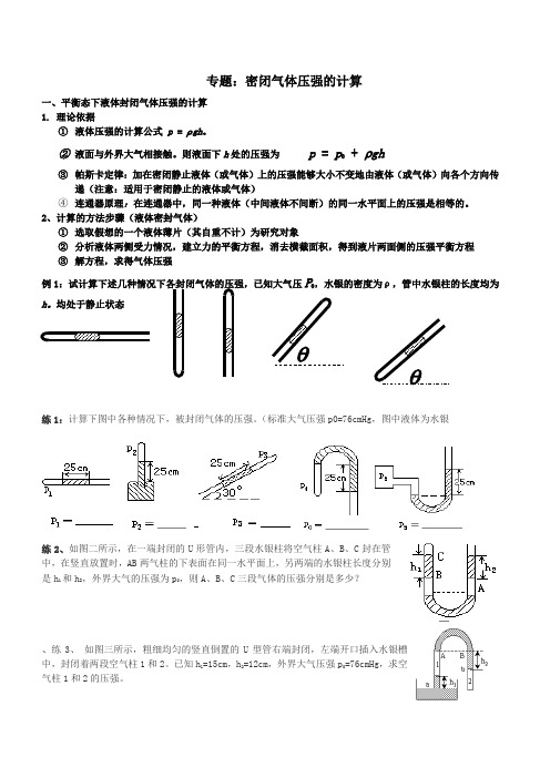 专题气体--密闭气体压强的计算