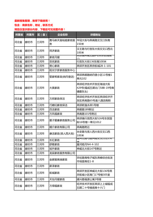 新版河北省廊坊市三河市家政企业公司商家户名录单联系方式地址大全58家
