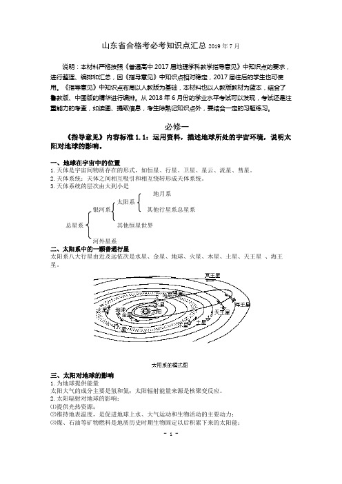 精心整理,word可编辑,山东省地理合格考必考知识点汇总,地理学业水平考试,必备,必考
