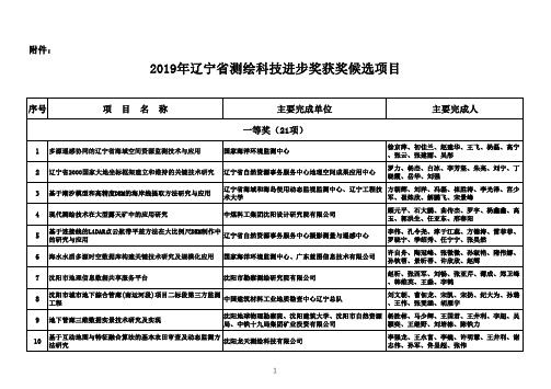 2019年辽宁省测绘科技进步奖获奖候选项目
