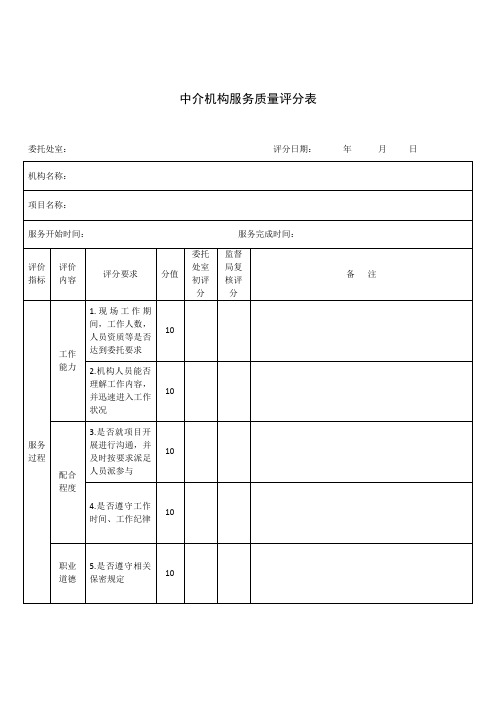 中介机构服务质量评分表