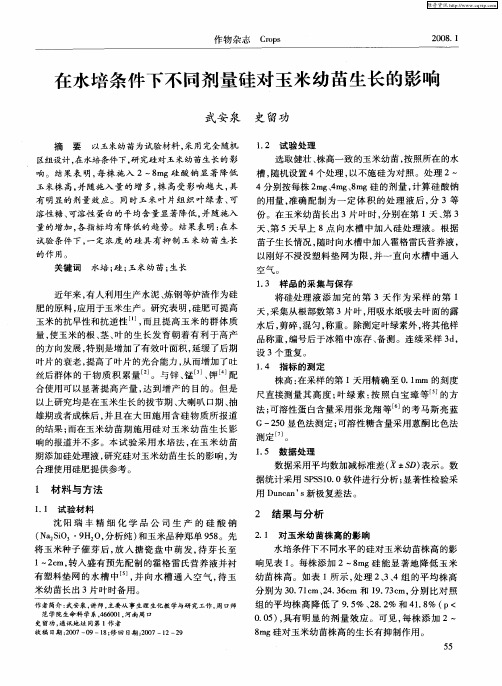 在水培条件下不同剂量硅对玉米幼苗生长的影响