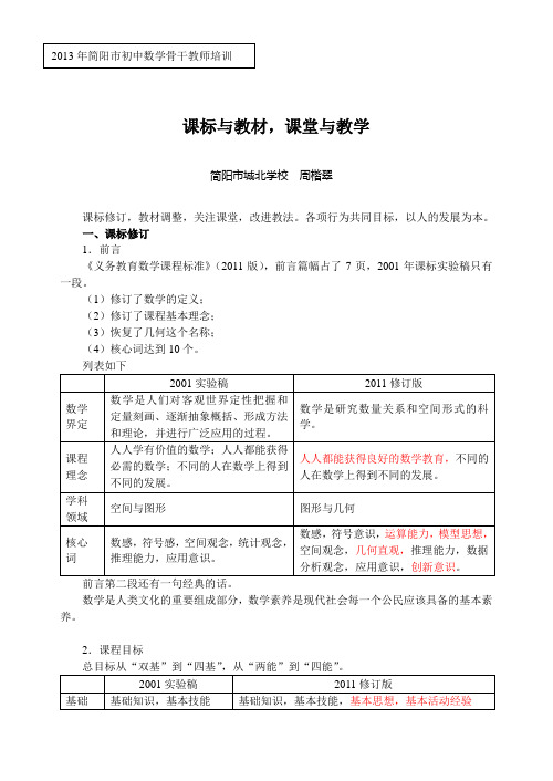 2013年简阳市初中数学骨干教师培训讲座