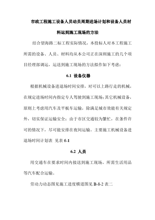 市政工程施工设备人员动员周期进场计划和设备人员材料运到施工现场的方法