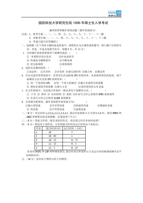 1996年国防科技大学编译原理和操作系统试题