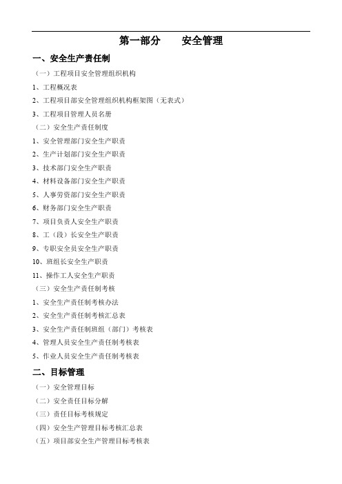 工程项目安全生产管理资料组卷目录