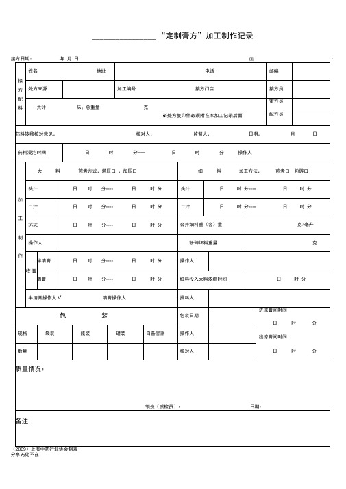 “定制膏方”加工制作记录