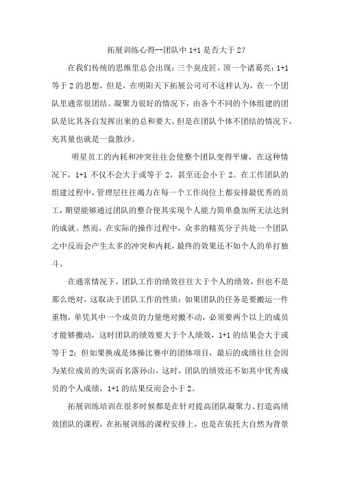 拓展训练心得--团队中1+1是否大于2？