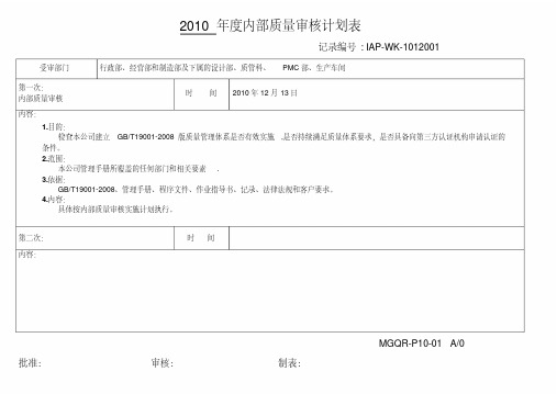 内部质量审核管理全套资料非常实用