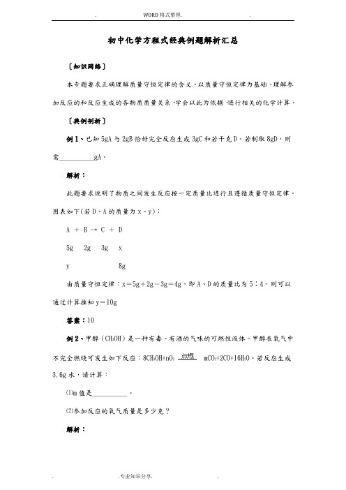 初中化学方程式经典例题解析汇总