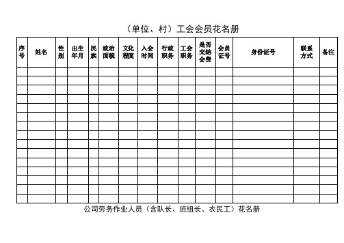 工会会员花名册样表