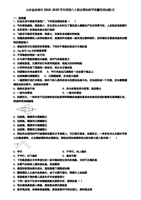 山东省威海市2019-2020学年物理八上期末模拟教学质量检测试题(2)