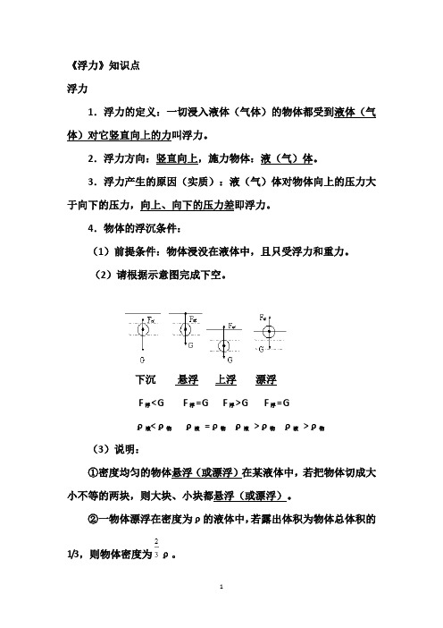 (完整版)初中物理浮力知识点汇总