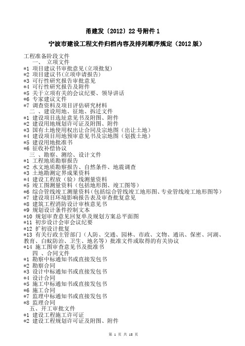 宁波城建档案管2012最新存档目录
