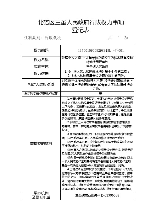 北碚区三圣民政府行政权力事项