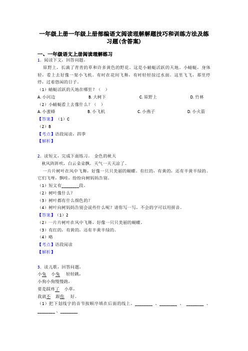 一年级一年级上册一年级上册部编语文阅读理解解题技巧和训练方法及练习题(含答案)