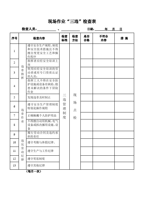“三违“检查表