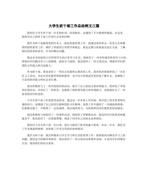 大学生班干部工作总结例文三篇