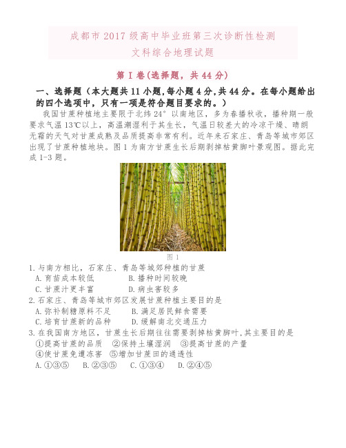 高考地理  成都市2017级高中毕业班第三次诊断性检测 