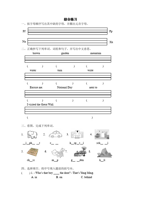 综合练习一(试题)闽教版英语五年级下册