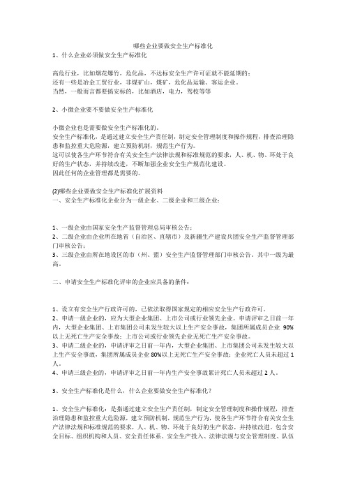 哪些企业要做安全生产标准化安全生产