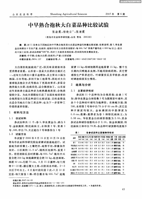 中早熟合抱秋大白菜品种比较试验
