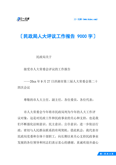 民政局人大评议工作报告 9000字